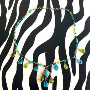 3 for $30 Silver Necklace with Blue/Green Beads